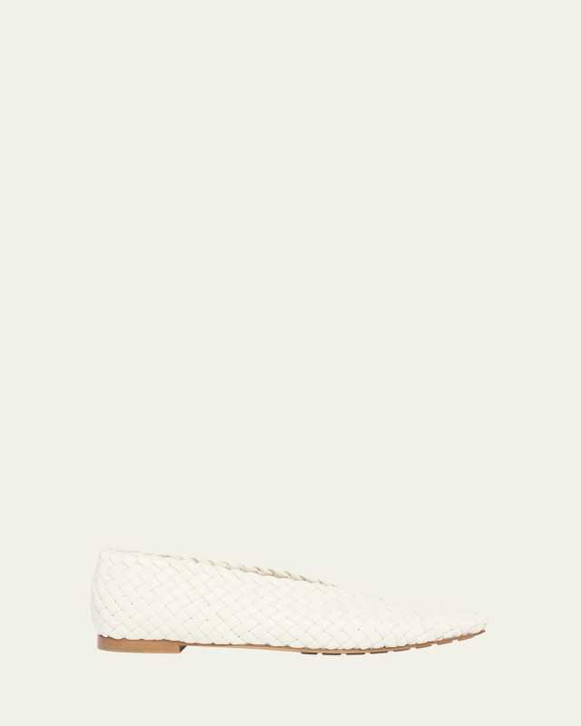 Mini Lido Intrecciato Leather Ballerina Flats